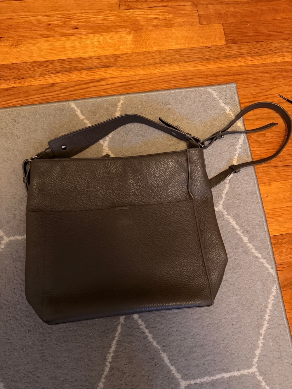 All Saints Olive Green Pebbled Leather Messenger Bag